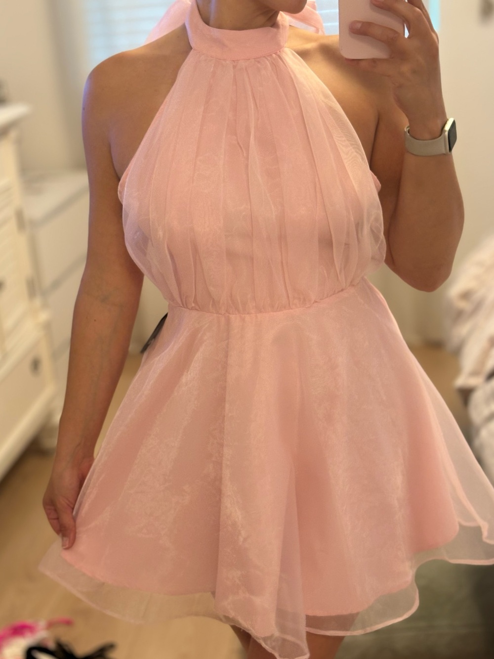 Halter Neck Mini Dress in Light Pink